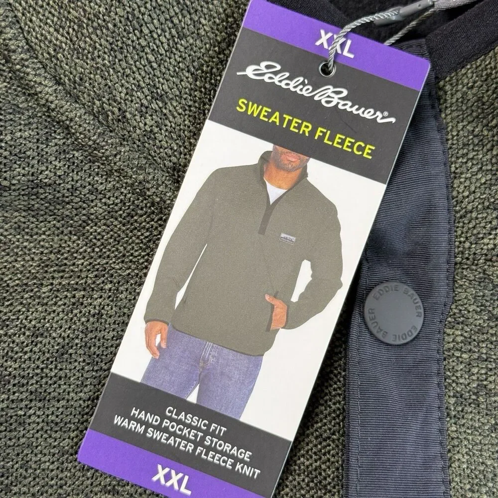 Eddie Bauer Sweater Fleece Men XXL Henley Pullover Mock Neck Hand Pocket